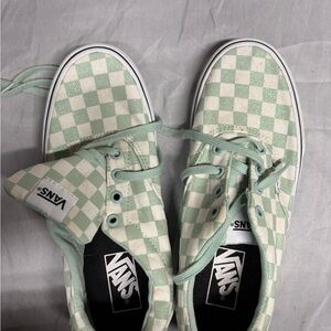 Vans Mint Green and White Checkerboard Low-Top Sneakers with Glitter